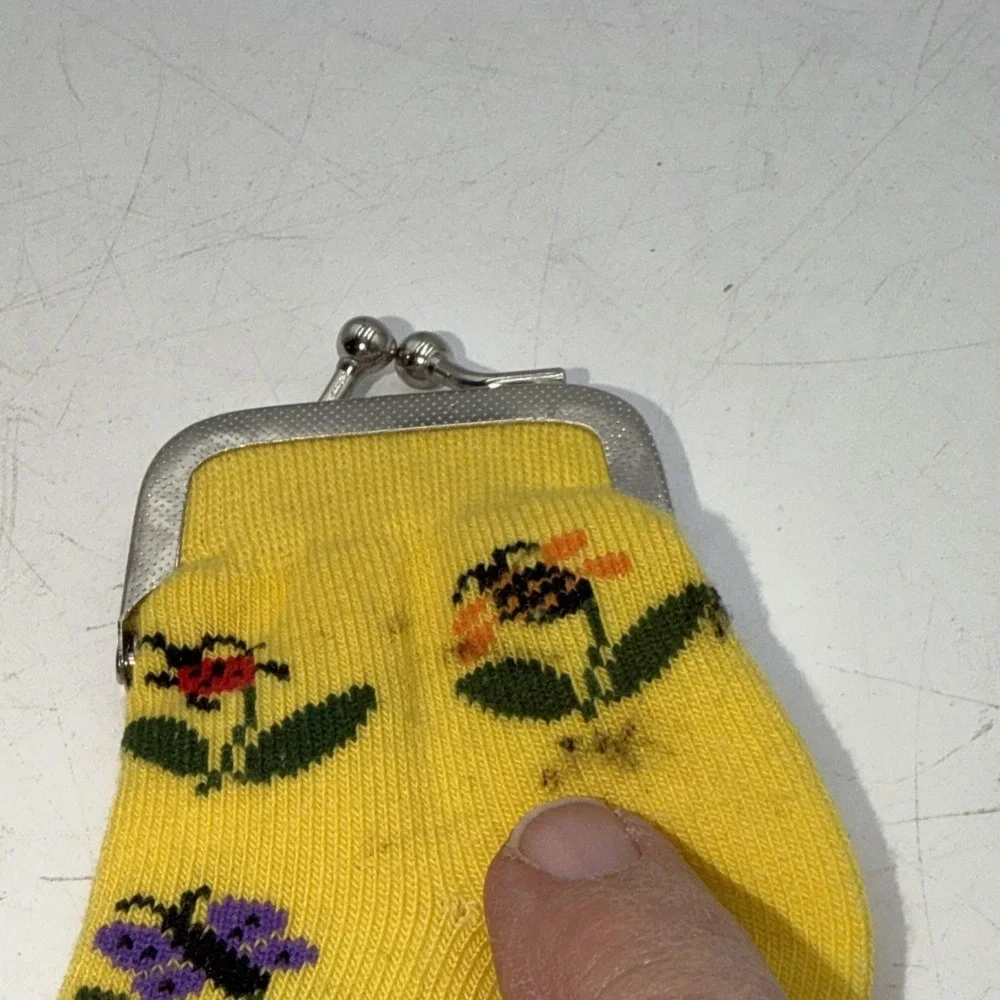 Vintage Childs Sock W/Lingon Berries Coin Purse Lady Bugs